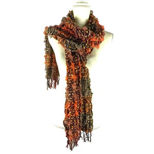 Scarf Rectangle 62" X 10" Orange Gray Stretchy Bohemian Grunge